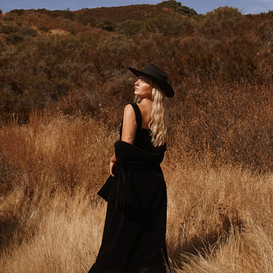 Vintage Handmade Black Velvet Dress with Shawl