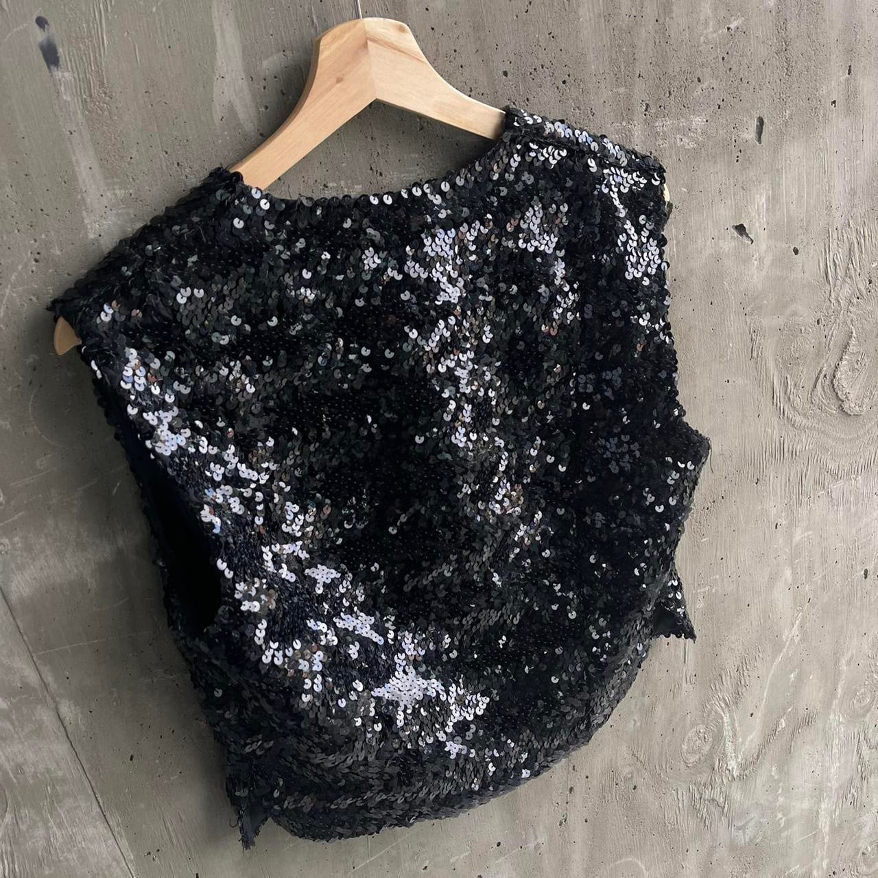 Vintage 70’s Helene Sedal Sequin Vest Blouse in Black - SHOP EZRA