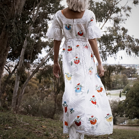 Vintage Embroidered Floral Crochet Lace Maxi Dress - SHOP EZRA