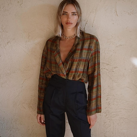 Vintage Plaid Blazer Top - SHOP EZRA