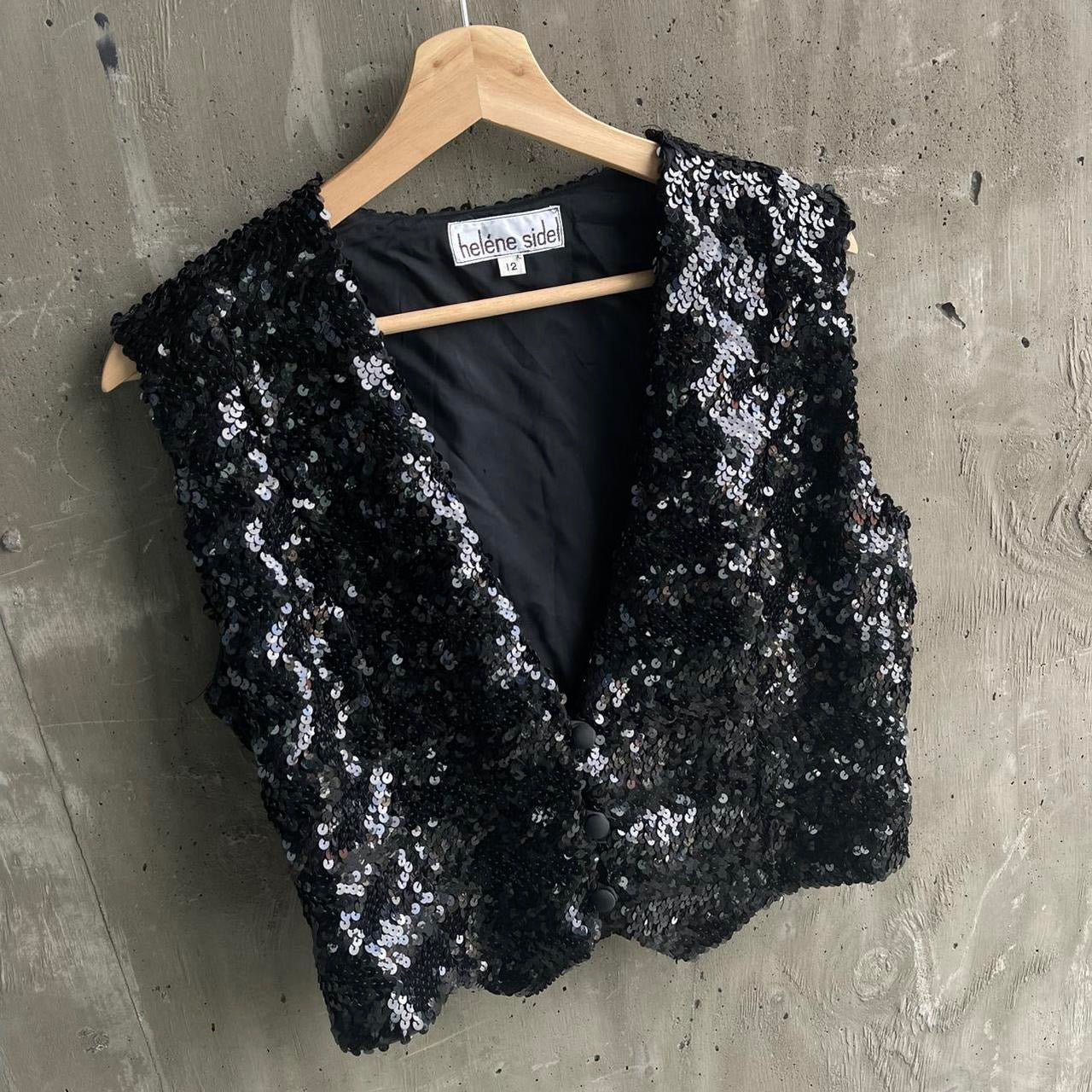 Vintage 70’s Helene Sedal Sequin Vest Blouse in Black - SHOP EZRA